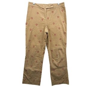 Lilly Pulitzer Corduroy Embroidered Horseshoe Pants Womens 12 Tan Straight Leg